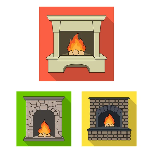 Verschiedene Arten von Kaminen flache Symbole in Set Sammlung für design.Kamine Bau Vektor Symbol Stock Web-Illustration. — Stockvektor