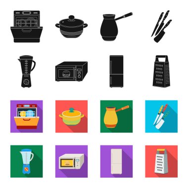 Mutfak ekipmanları siyah, set koleksiyonu tasarım için flet simgeler. Sembol stok web illüstrasyon vektör mutfak ve aksesuarları.