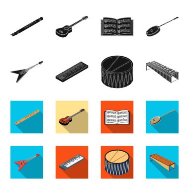 Müzik aleti siyah, set koleksiyonu tasarım için flet simgeler. Resimde web dize ve Nefesli/Üflemeli Saz izometrik vektör simge stok.