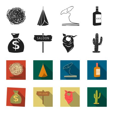 Para, salon, kovboy fuları, kaktüs torba. Vahşi Batı toplama simgeler siyah, flet stil vektör simge stok çizim web içinde ayarla..