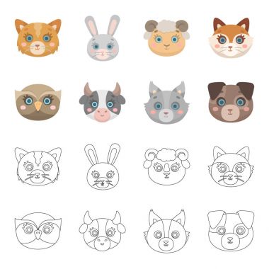 Baykuş, inek, kurt, köpek. Hayvan namlu toplama simgeler çizgi film, anahat stili vektör simge stok çizim web ayarla..