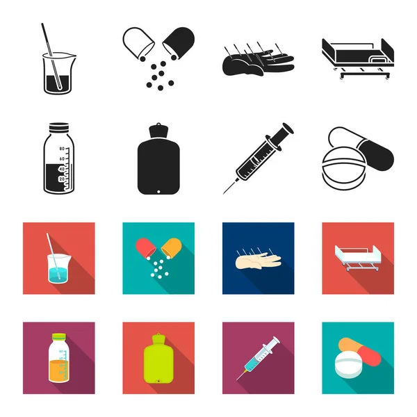 Solution, warmer, syringe, pills.Medicine set collection icons in black,flet style vector symbol stock illustration web. — Stock Vector