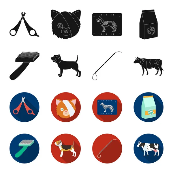 Pies, krowa, bydła, zwierząt domowych. VET Clinic zestaw kolekcji ikon w czarny, flet styl wektor symbol czas ilustracja web. — Wektor stockowy