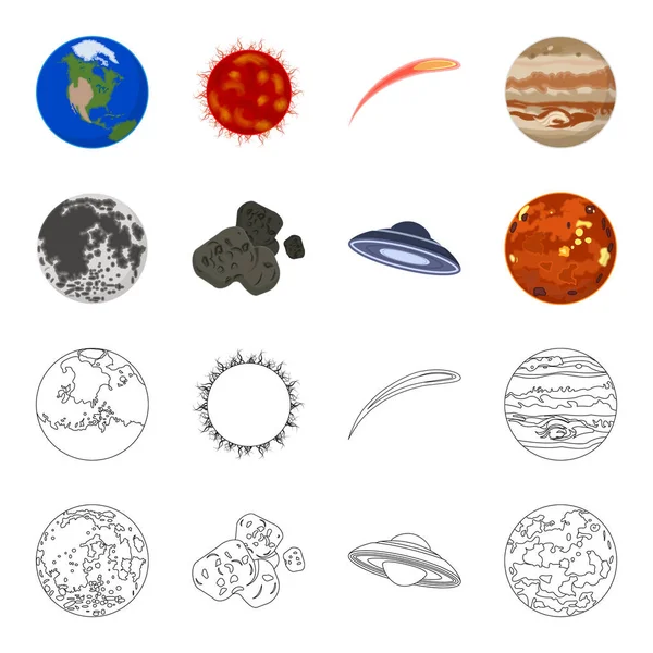 Lua, Vénus do planeta do sistema solar. Nil, um meteorito. Planetas conjunto coleção ícones em desenhos animados, esboço estilo vetor símbolo estoque ilustração web . — Vetor de Stock