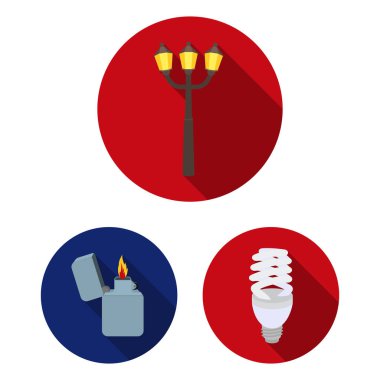 Işık kaynağı set koleksiyonu tasarım için düz simgeler. Işık ve ekipman sembol stok web illüstrasyon vektör.