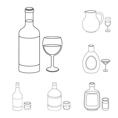 Set koleksiyonu tasarım için alkol anahat simgeleri türleri. Alkol şişeleri vektör simge stok web çizimde.