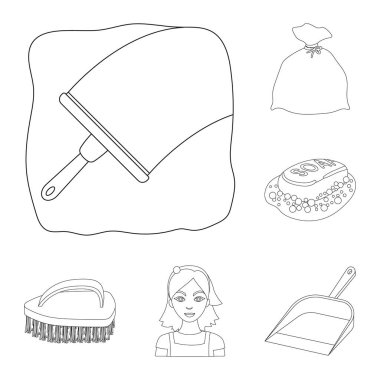 Temizlik ve hizmetçi set koleksiyonu tasarım için simgeleri anahat. Vektör simge stok web illüstrasyon Temizleme için donatım.