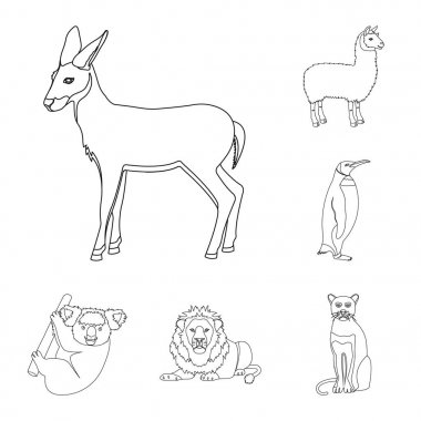 Farklı hayvanlar set koleksiyonu tasarım için simgeleri anahat. Kuş, predator ve otobur sembol stok web illüstrasyon vektör.