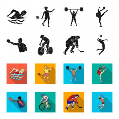 Bisiklet, boks, basketbol, voleybol. Olimpik spor toplama simgeler siyah, flet stil vektör simge stok çizim web içinde ayarla..
