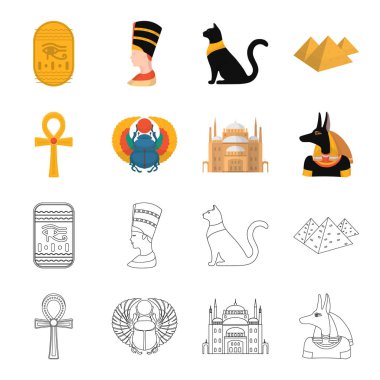 Anubis, Ankh, Cairo citadel, Mısır böceği. Antik Mısır toplama simgeler çizgi film, anahat stili vektör simge stok çizim web ayarla..