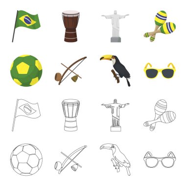 Brezilya, ülke, top, futbol. Brezilya ülke toplama simgeler çizgi film, anahat stili vektör simge stok çizim web ayarla..