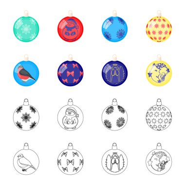 Yeni yıl oyuncaklar çizgi film, set koleksiyonu tasarım için anahat simgeleri. Noel topları bir treevector için hisse senedi web illüstrasyon simge.