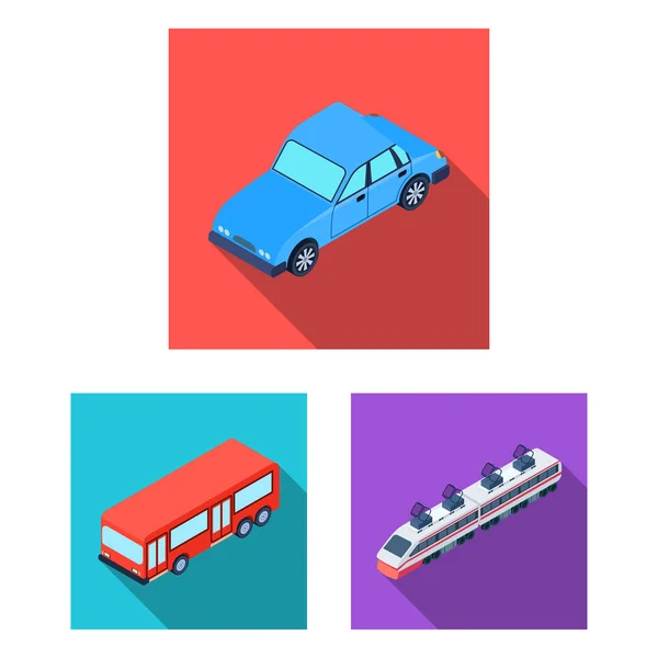 Различные типы плоских иконок в наборе для проектирования. Иллюстрация на сайте с изометрическими векторными символами автомобилей и кораблей . — стоковый вектор