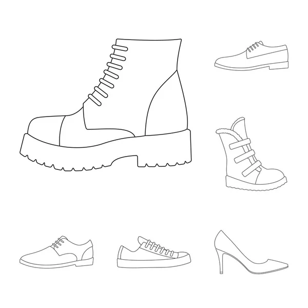 Different shoes outline icons in set collection for design. Men and women shoes vector symbol stock web illustration. — Stock Vector