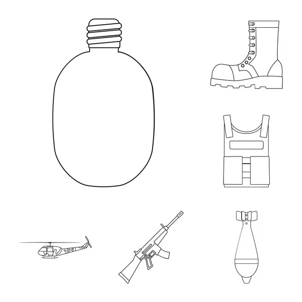 Icone del profilo dell'esercito e dell'armamento nella collezione di set per il design. Armi e attrezzature simbolo vettoriale stock web illustrazione . — Vettoriale Stock