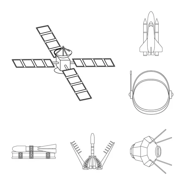 Иконки контуров космических технологий в коллекции наборов для дизайна.Космические аппараты и векторные символы векторной веб-иллюстрации . — стоковый вектор