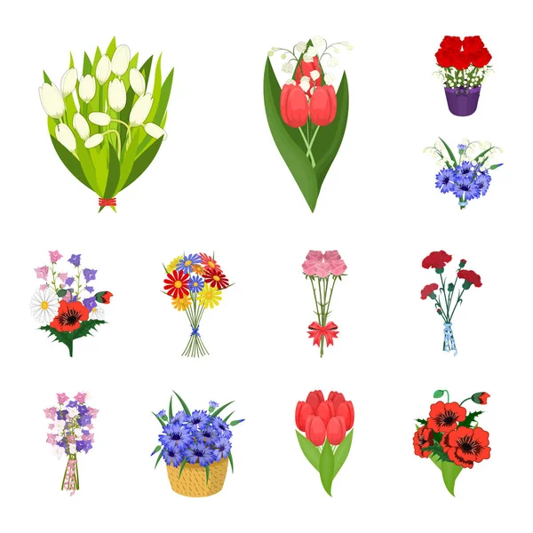 Taze çiçek bir buket karikatür set koleksiyonu tasarım için simgeler. Çeşitli buketleri sembol stok web illüstrasyon vektör. — Stok Vektör