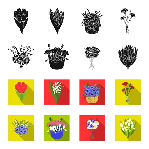 Un ramo de flores frescas negro, iconos de flet en la colección de conjuntos para el diseño. Varios ramos vector símbolo stock web ilustración . — Archivo Imágenes Vectoriales