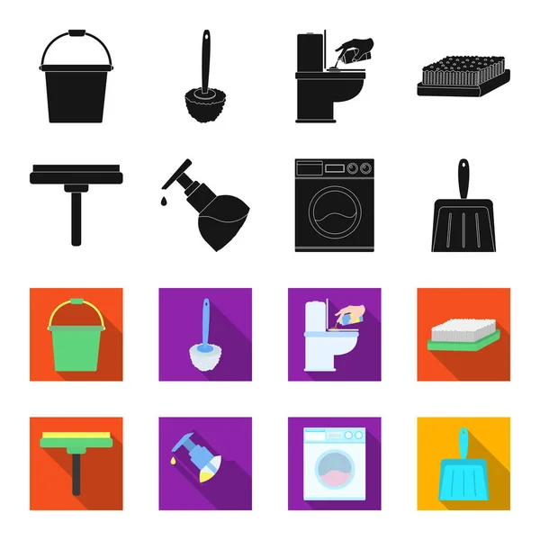Reinigung und Dienstmädchen schwarz, flet Symbole in Set-Kollektion für Design. Ausrüstung für die Reinigung von Vektorsymbol stock web illustration. — Stockvektor