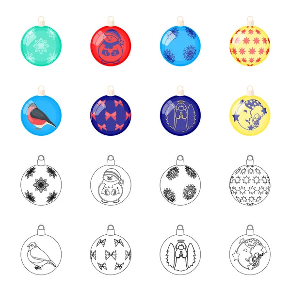Nya året leksaker tecknad, disposition ikoner i set samling för design. Christmas bollar för en treevector symbol lager web illustration. — Stock vektor