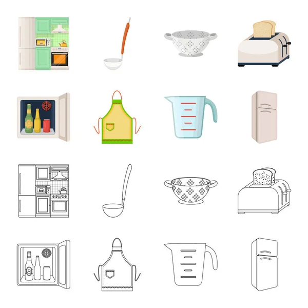 Keuken apparatuur tekenfilm, overzicht pictogrammen in set collectie voor design. Keuken en accessoires vector symbool voorraad web illustratie. — Stockvector