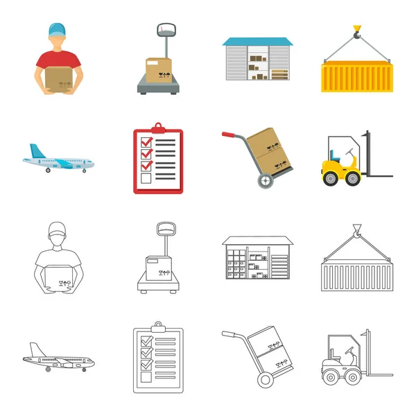 Avión de carga, carro para el transporte, cajas, carretilla elevadora, documents.Logistic, iconos de colección conjunto en dibujos animados, contorno estilo vector símbolo stock ilustración web . — Archivo Imágenes Vectoriales