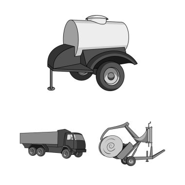 Tarım makineleri set koleksiyonu tasarım için tek renkli simgeler. Ekipman, cihaz ve sembol stok web illüstrasyon vektör.