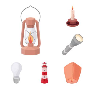 Set koleksiyonu tasarım için ışık kaynağı karikatür simgeler. Işık ve ekipman sembol stok web illüstrasyon vektör.