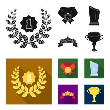 Kazanan için rekabet, Kristal Ödülü, yıldız ile bir şerit, bir madalya kırmızı şerit üzerinde ilk etapta. Ödülleri ve kupa toplama simgeler vektör simge stok siyah, düz stilde ayarla