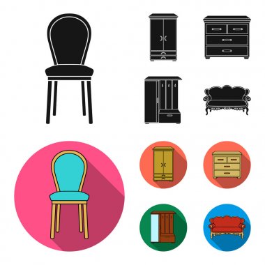 Koltuk, dolap, komodin. Siyah, düz stil vektör simge stok çizim web mobilya ve ev interiorset toplama simgeler.