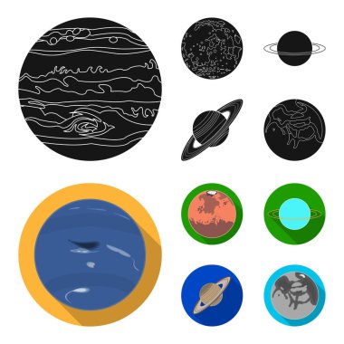 Neptün, Mars, Satürn, Uranüs Güneş Sistemi'nin. Gezegenler toplama simgeler siyah, düz stil vektör simge stok çizim web içinde ayarla..