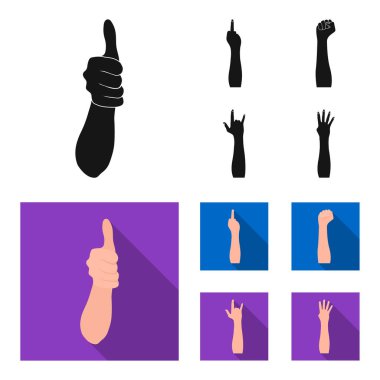 Set koleksiyonu tasarım için işaret dili siyah, düz simgeler. Duygusal iletişim vektör simge stok web illüstrasyon parçası.