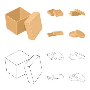 Dava, kabuk, çerçeve ve diğer web simgesi karikatür, anahat stili. Kutusu, konteyner, paket, küme koleksiyon simgeler.