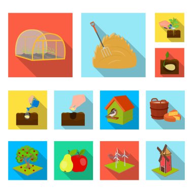 Çiftlik ve tarım düz simgeler set koleksiyonu tasarım için. Bahçe ve bitki izometrik vektör simge stok web çizim.