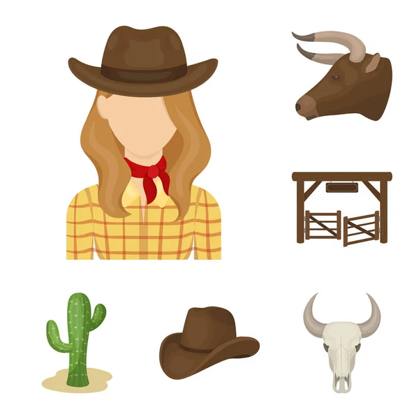 Rodeo, competitie cartoon pictogrammen in set collectie voor design. Cowboy en apparatuur symbool voorraad web vectorillustratie. — Stockvector