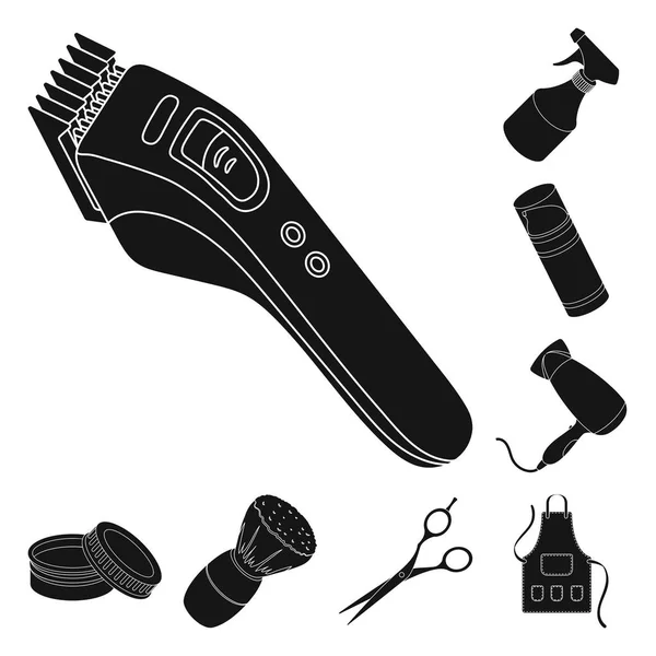 Barbería y equipamiento de iconos negros en la colección de conjuntos para el diseño. Corte de pelo y afeitado vector símbolo stock web ilustración . — Vector de stock