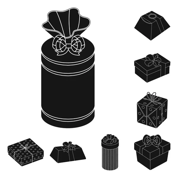 Ajándék és a csomagolás fekete ikonok beállítása gyűjtemény a design. Színes csomagolás szimbólum állomány honlap illusztráció vektor. — Stock Vector
