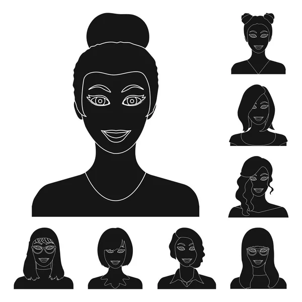 Avatar y los iconos negros de la cara en la colección del sistema para el diseño. Una persona apariencia vector símbolo stock web ilustración . — Vector de stock