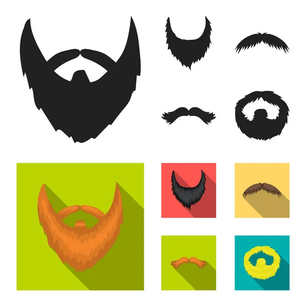 Bigote y barba, peinados negro, iconos planos en la colección de conjuntos para el diseño. Elegante corte de pelo vector símbolo stock web ilustración . — Vector de stock
