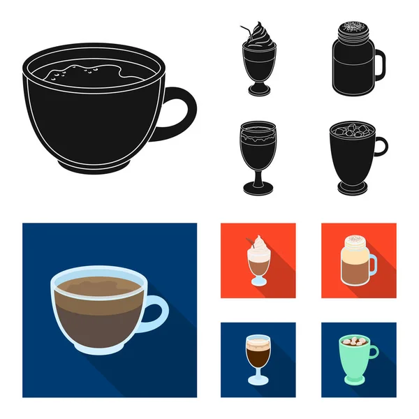 Esprecco, glase, mleka wstrząsnąć, bicerin. Różne rodzaje kawy zestaw kolekcji ikon w czarne, płaskie styl wektor symbol ilustracji w sieci web. — Wektor stockowy