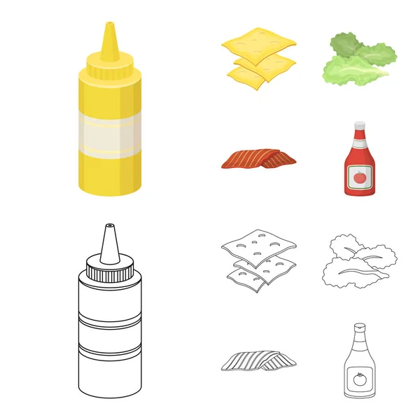 Burger et les ingrédients dessin animé, icônes contour dans la collection de jeu pour le design. Burger cuisson vecteur symbole stock web illustration . — Image vectorielle