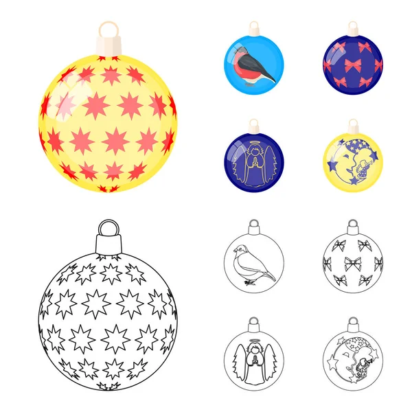 Nieuwjaar speelgoed tekenfilm, overzicht pictogrammen in set collectie voor design. Kerstballen voor een treevector symbool voorraad web illustratie. — Stockvector