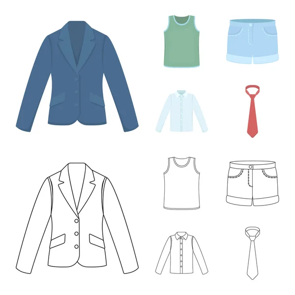 Camisa con mangas largas, pantalones cortos, camiseta, corbata. Conjunto de ropa iconos de la colección en dibujos animados, contorno estilo vector símbolo stock ilustración web . — Vector de stock
