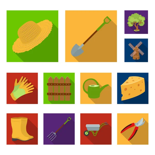 Iconos planos de granja y jardinería en colección de conjuntos para el diseño. Granja y equipo vector símbolo stock web ilustración . — Archivo Imágenes Vectoriales