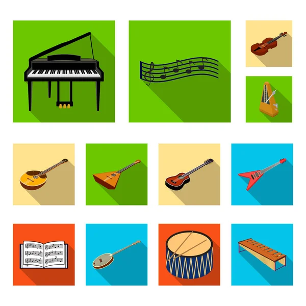 Musikinstrument platt ikoner i set samling för design. Sträng- och blåsinstrument isometrisk vektor symbol stock web illustration. — Stock vektor