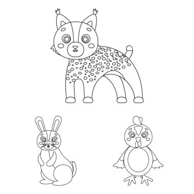 Oyuncak hayvanlar set koleksiyonu tasarım için simgeleri anahat. Kuş, predator ve otobur sembol stok web illüstrasyon vektör.