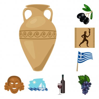 Set koleksiyonu tasarım için ülke Yunanistan karikatür simgeler. Yunanistan ve dönüm noktası sembol stok web illüstrasyon vektör.