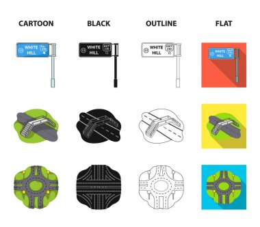 Düz stil yön işaretleri ve çizgi film, siyah, anahat, diğer web simgesi. Yol kavşak ve işaretler simgeler kümesi koleksiyonundaki.
