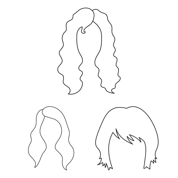 Bigote y barba, peinados esbozan iconos en la colección de conjuntos para el diseño. Elegante corte de pelo vector símbolo stock web ilustración . — Vector de stock