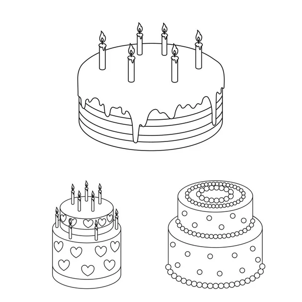 Pastel y postre esbozan iconos en la colección de conjuntos para el diseño. Pastel de vacaciones vector símbolo stock web ilustración . — Vector de stock